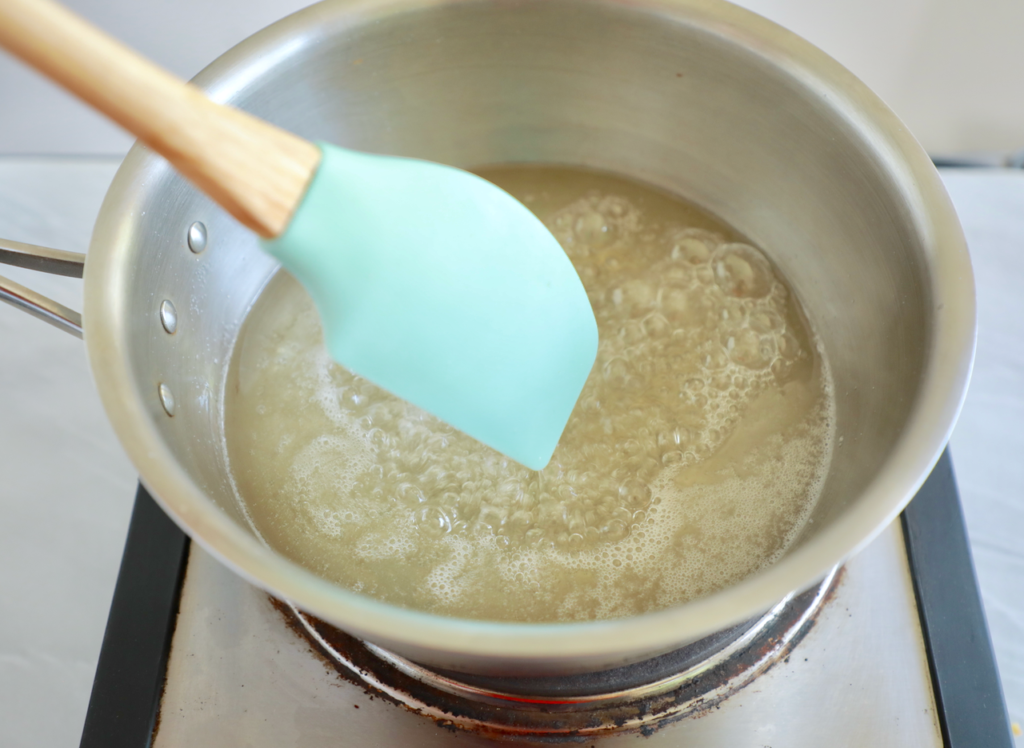 Once your caramel starts to simmer, stop stirring.